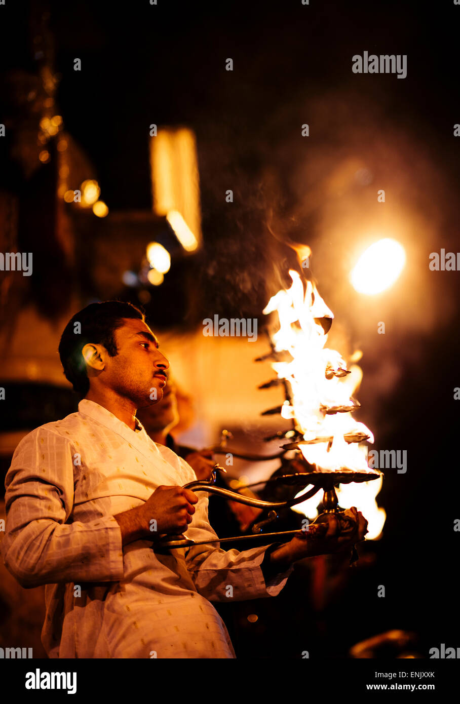 Cérémonie Puja, Ghat, Mathura, Uttar Pradesh, Inde, Asie Banque D'Images