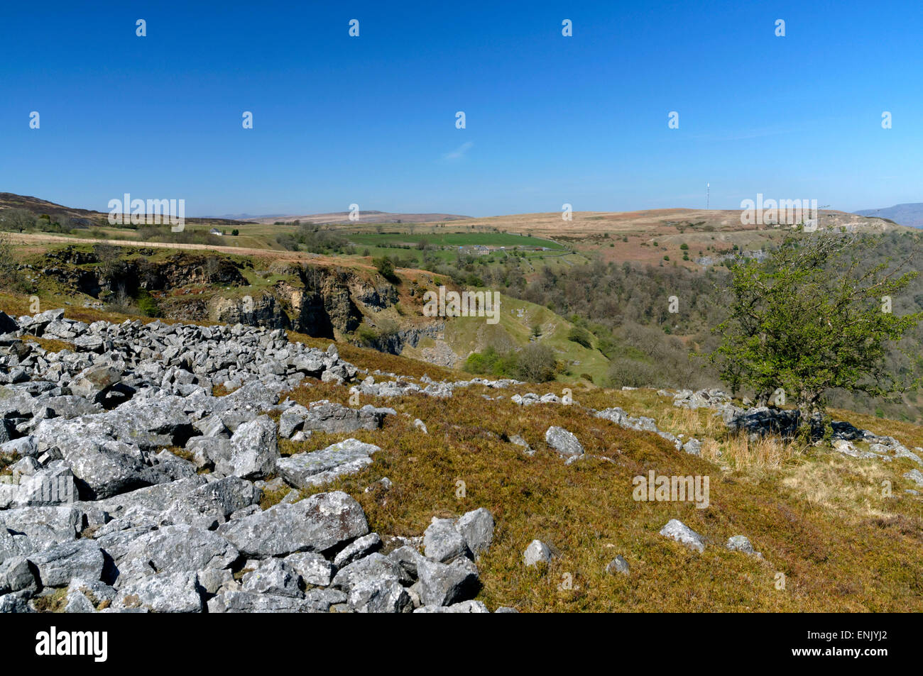 Vue sur la vallée de l''Usk près d'Abergavenny, dans le sud du Pays de Galles, Royaume-Uni. Banque D'Images