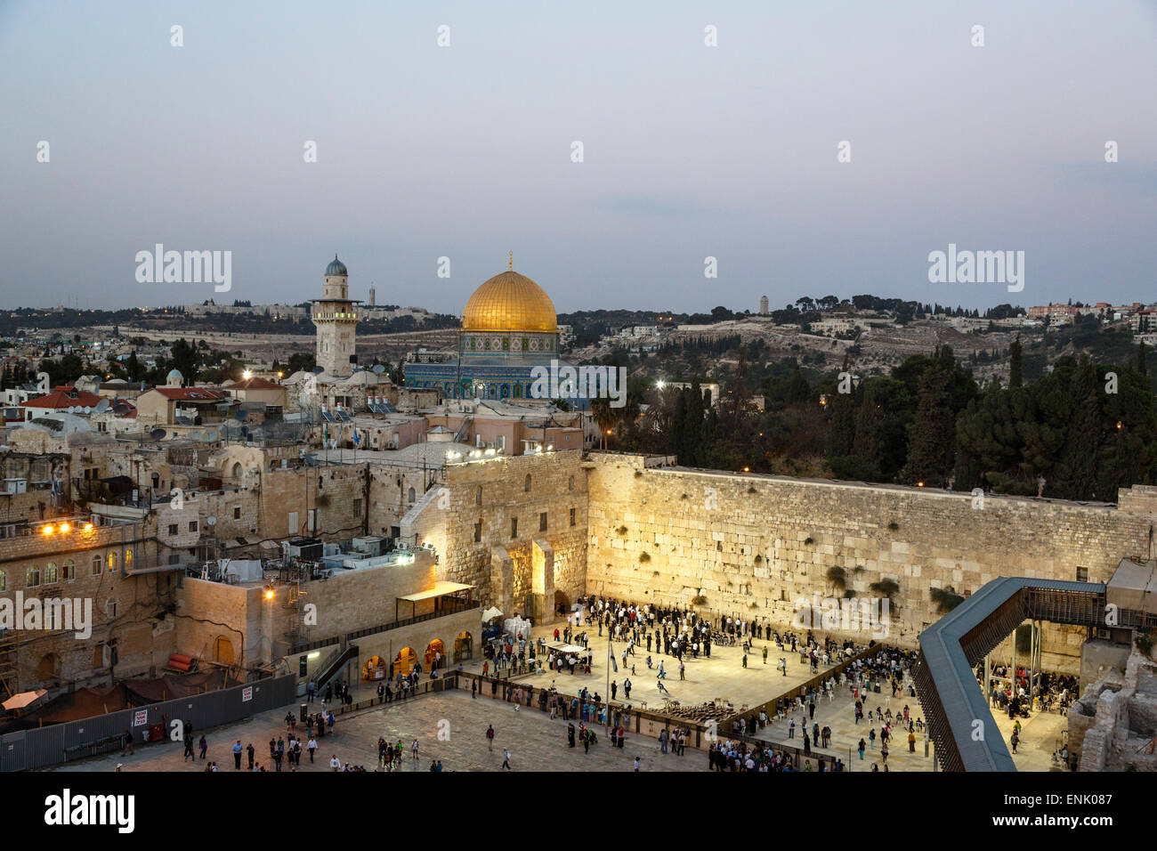 Vue sur le mur occidental (Mur des lamentations) et le dôme du Rocher, l'UNESCO, la mosquée de Jérusalem, Israël, Moyen Orient Banque D'Images