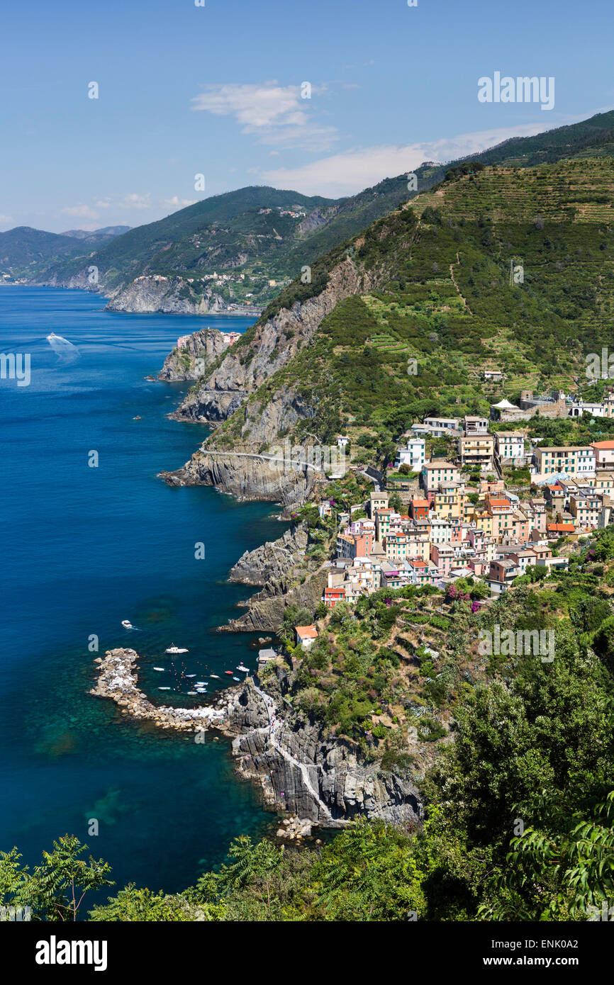 Clifftop village de Riomaggiore, Cinque Terre, UNESCO World Heritage Site, Ligurie, Italie, Europe Banque D'Images