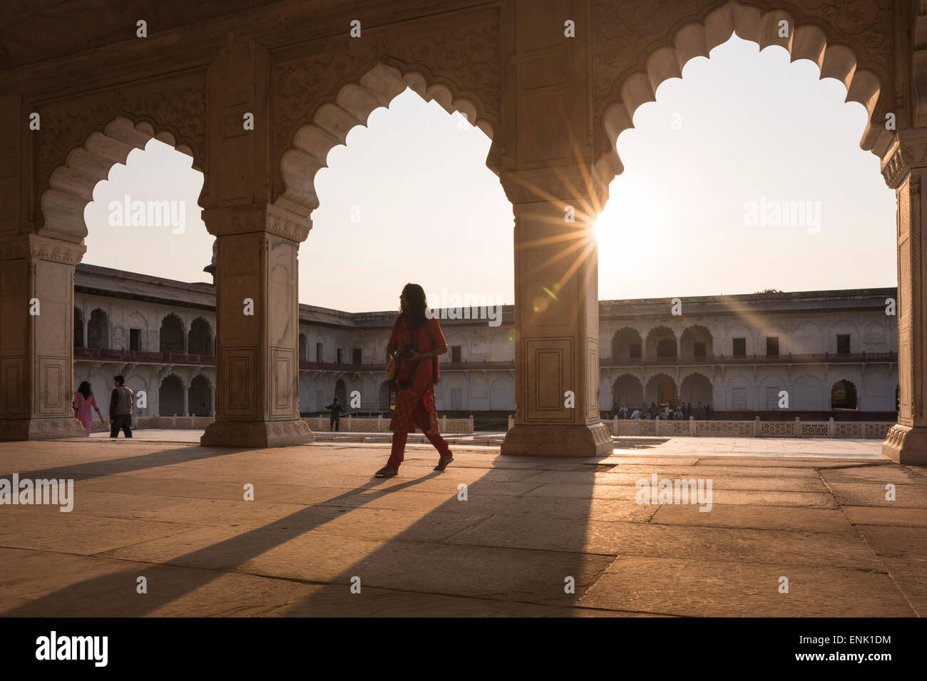Fort d'agra au coucher du soleil, l'UNESCO World Heritage Site, Agra, Uttar Pradesh, Inde, Asie Banque D'Images