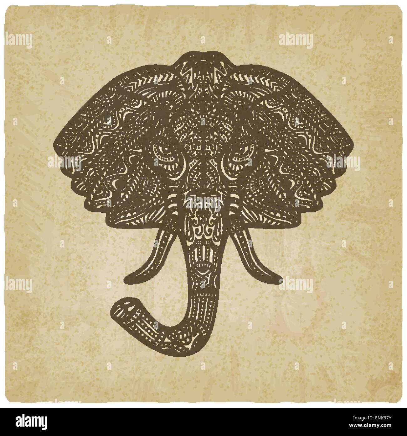 Vieux modèle dessiné à la main de l'éléphant d'arrière-plan Illustration de Vecteur