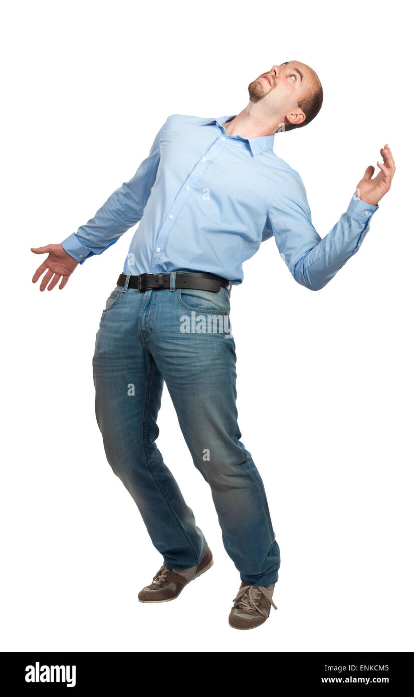 Homme sans équilibre isolated on white Banque D'Images