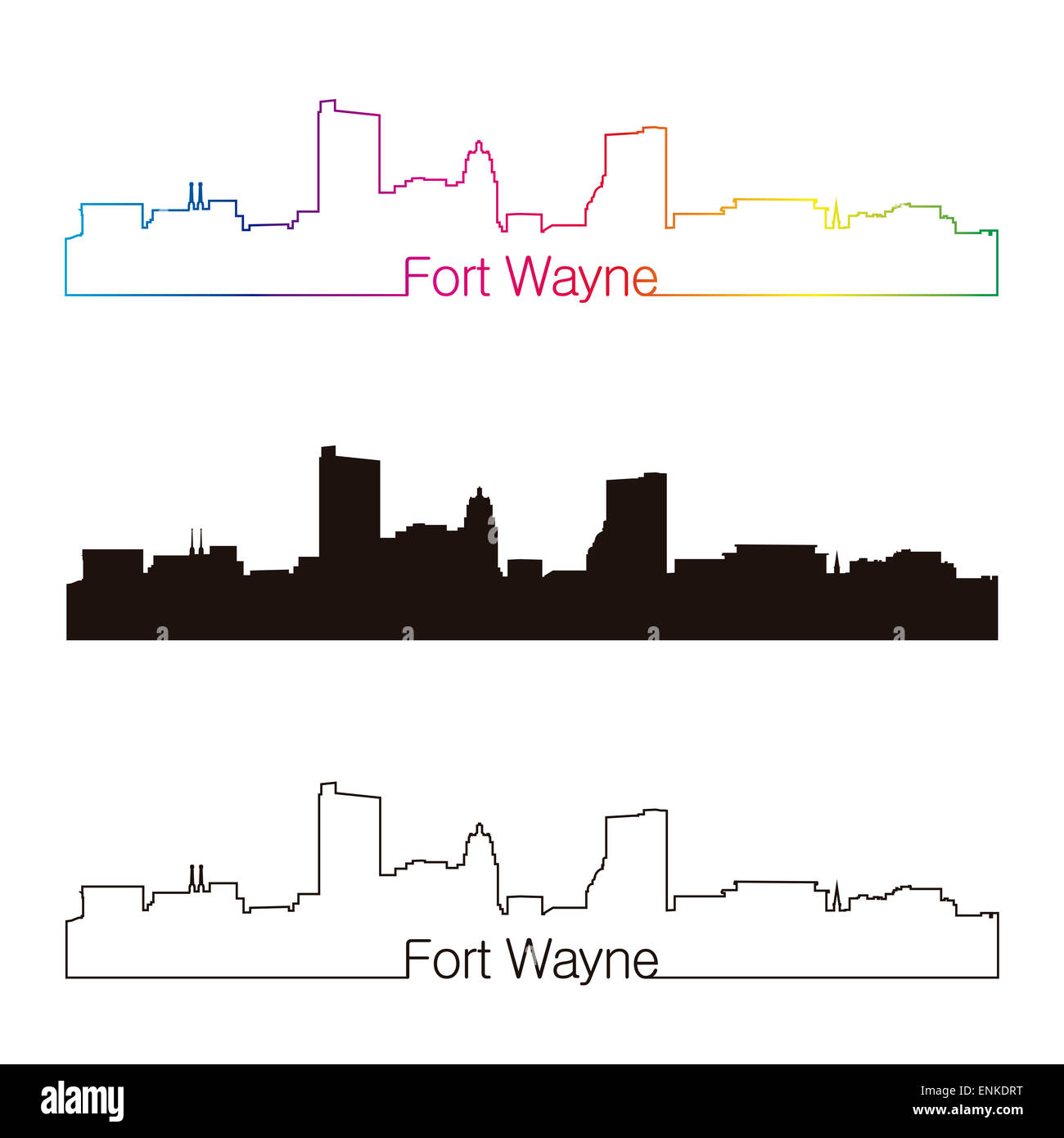 Fort Wayne skyline style linéaire avec rainbow Banque D'Images