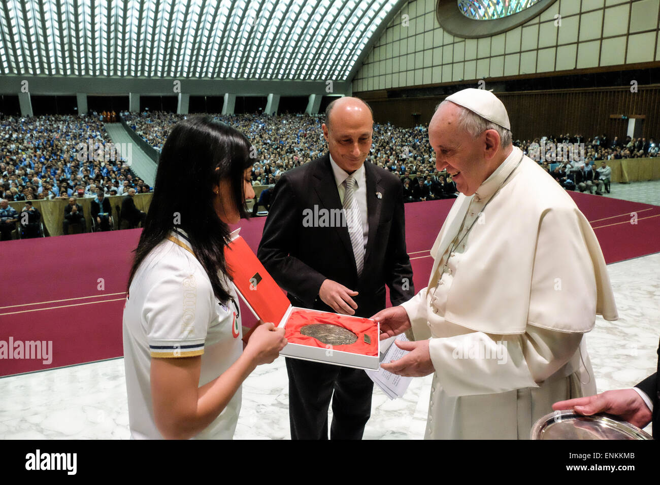 Nervi Hall, la Cité du Vatican. 7 mai, 2015. Le club de football SS Lazio en audience par le Pape François. Credit : Realy Easy Star/Alamy Live News Banque D'Images