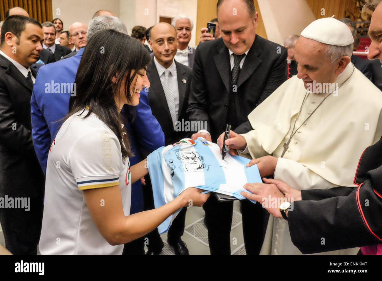 Nervi Hall, la Cité du Vatican. 7 mai, 2015. Le club de football SS Lazio en audience par le Pape François. Credit : Realy Easy Star/Alamy Live News Banque D'Images