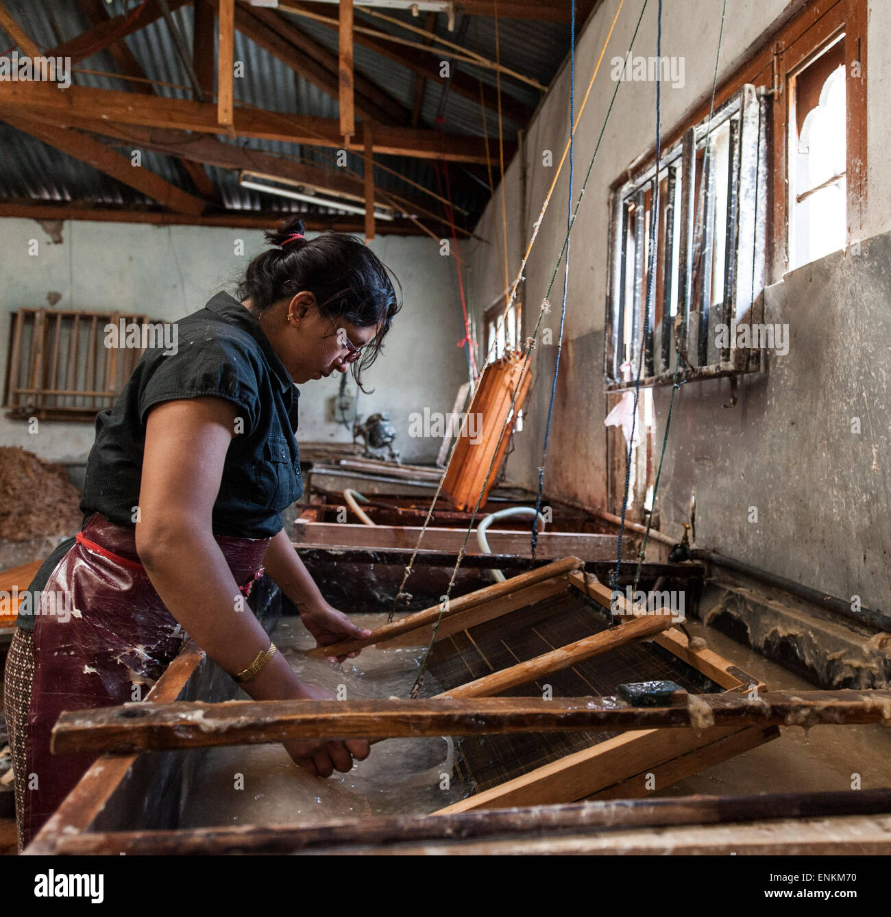 Femme travaillant à l'usine de fabrication des papiers Thimpu (capitale) Pays Bhoutan Banque D'Images