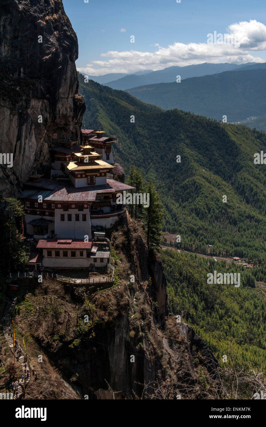 Avis de Taktsang ou Tiger's Nest de la vallée de Paro Bhoutan Monastère Banque D'Images