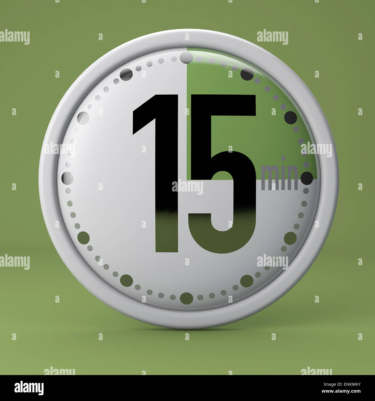 Quinze secondes chrono réveil sur fond vert Banque D'Images