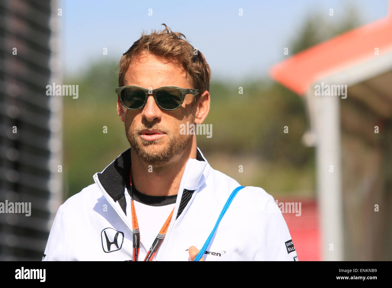 Circuit de Catalunya de Barcelone, Espagne. 07Th Mai, 2015. F1 Grand Prix d'Espagne, du pilote d'arrivée. McLaren Honda Jenson Button entre dans le paddock : Action Crédit Plus Sport/Alamy Live News Banque D'Images