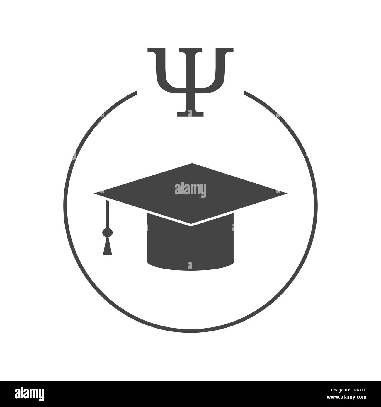 Pour l'éducation ou de la psychologie pédagogique logo. Graduation hat dans un cercle avec psi lettre Banque D'Images