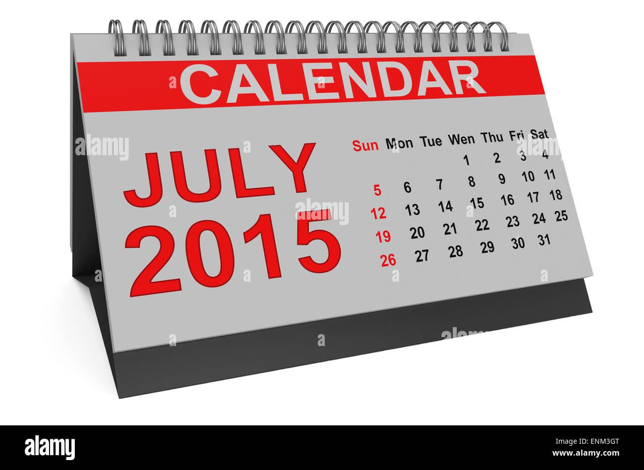 En juillet 2015, calendrier de bureau isolé sur fond blanc Banque D'Images