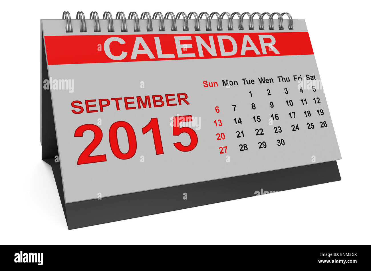 Septembre 2015, calendrier de bureau isolé sur fond blanc Banque D'Images