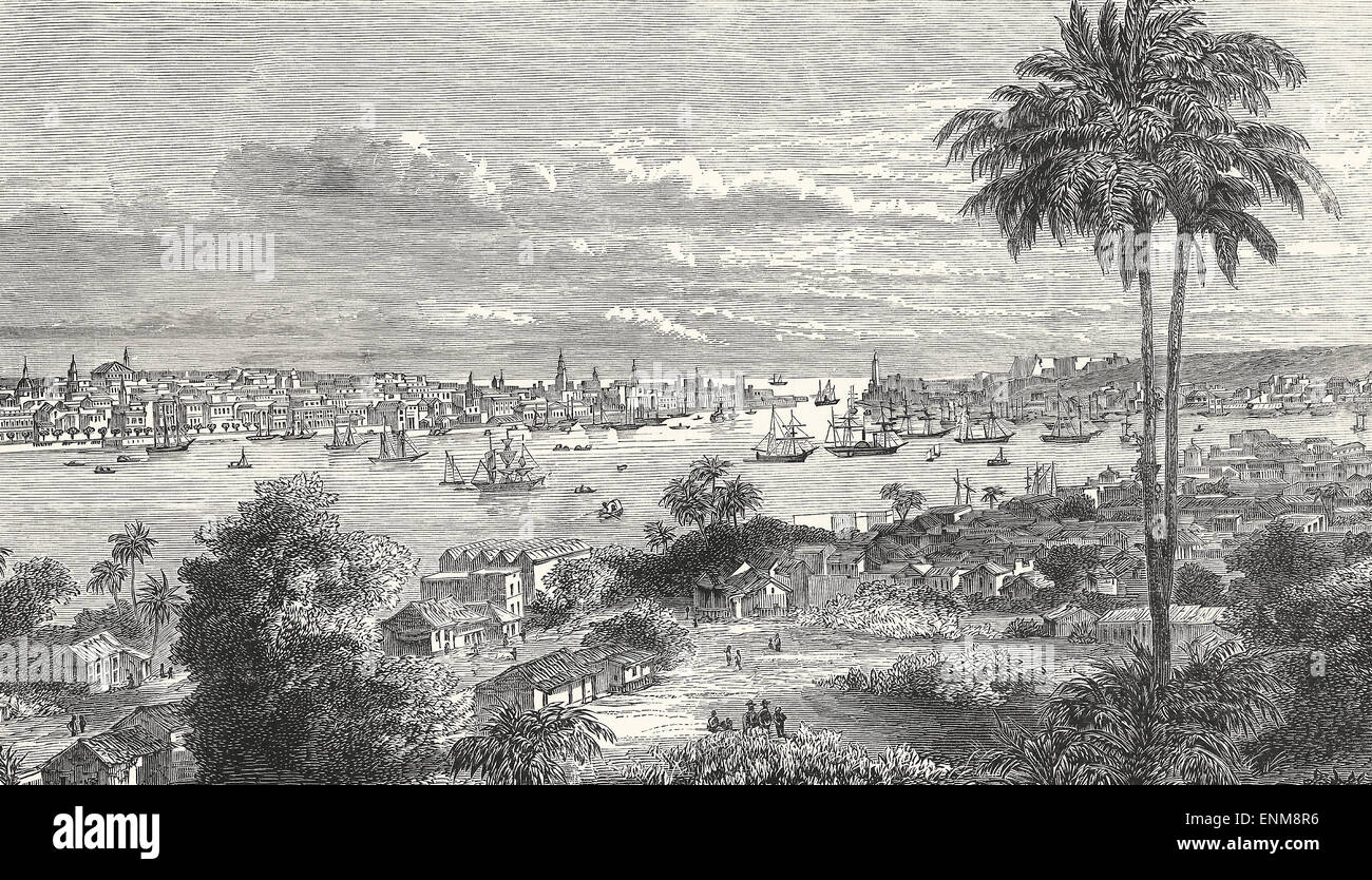 La ville et le port de La Havane, Cuba en 1871 Banque D'Images
