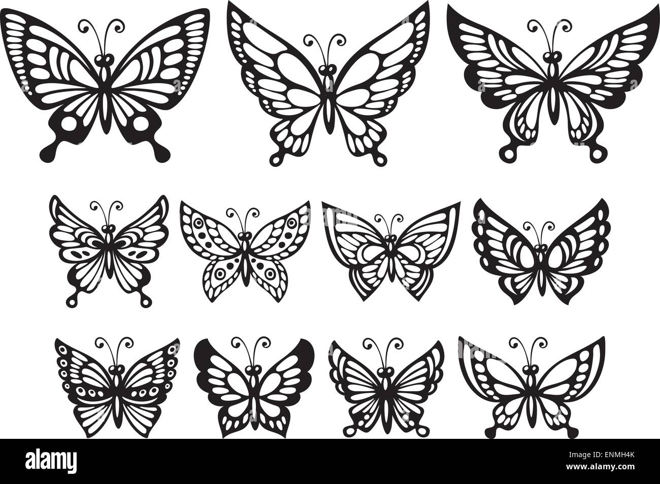 Ensemble de papillons magnifique silhouette. Illustration vecteur EPS 10 Illustration de Vecteur