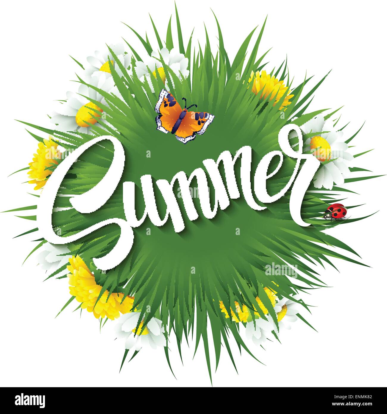 Arrière-plan de l'été avec l'herbe fraîche, les pissenlits et pâquerettes 10 EPS Illustration de Vecteur