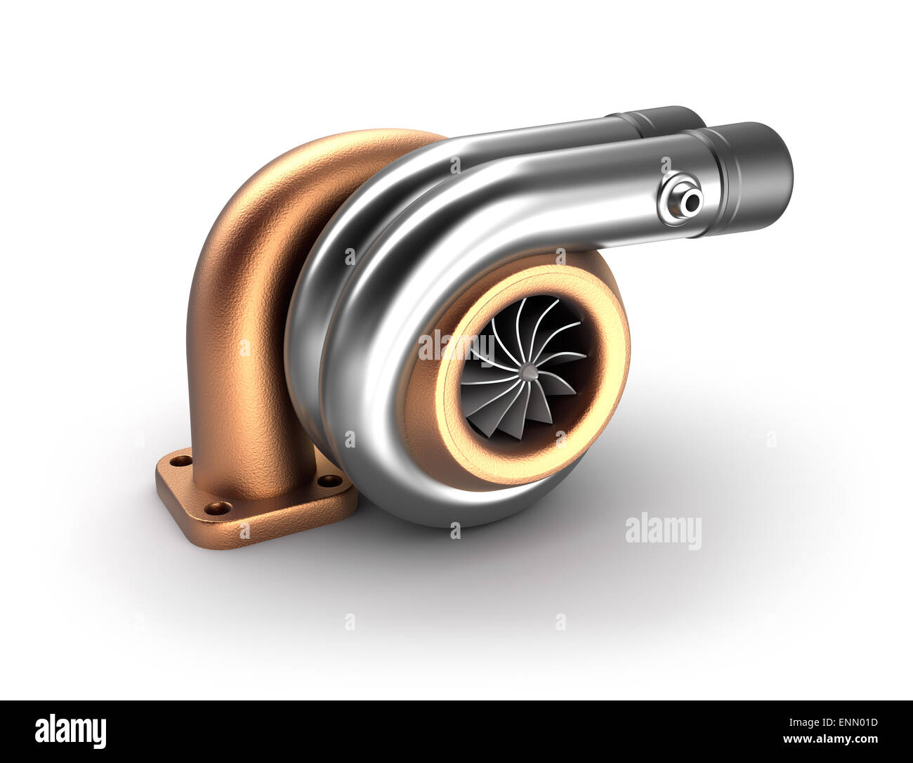 Turbine Auto concept 3D. Turbocompresseur en acier isolé sur blanc. Banque D'Images