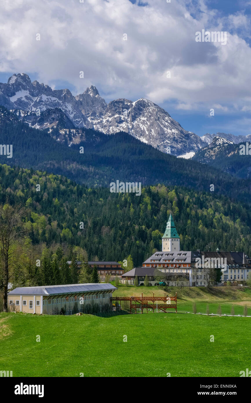 Château et hôtel Elmau à l'emplacement de la réunion du G7 à 7. et 8. Juin 2015 en Bavière, Allemagne Banque D'Images