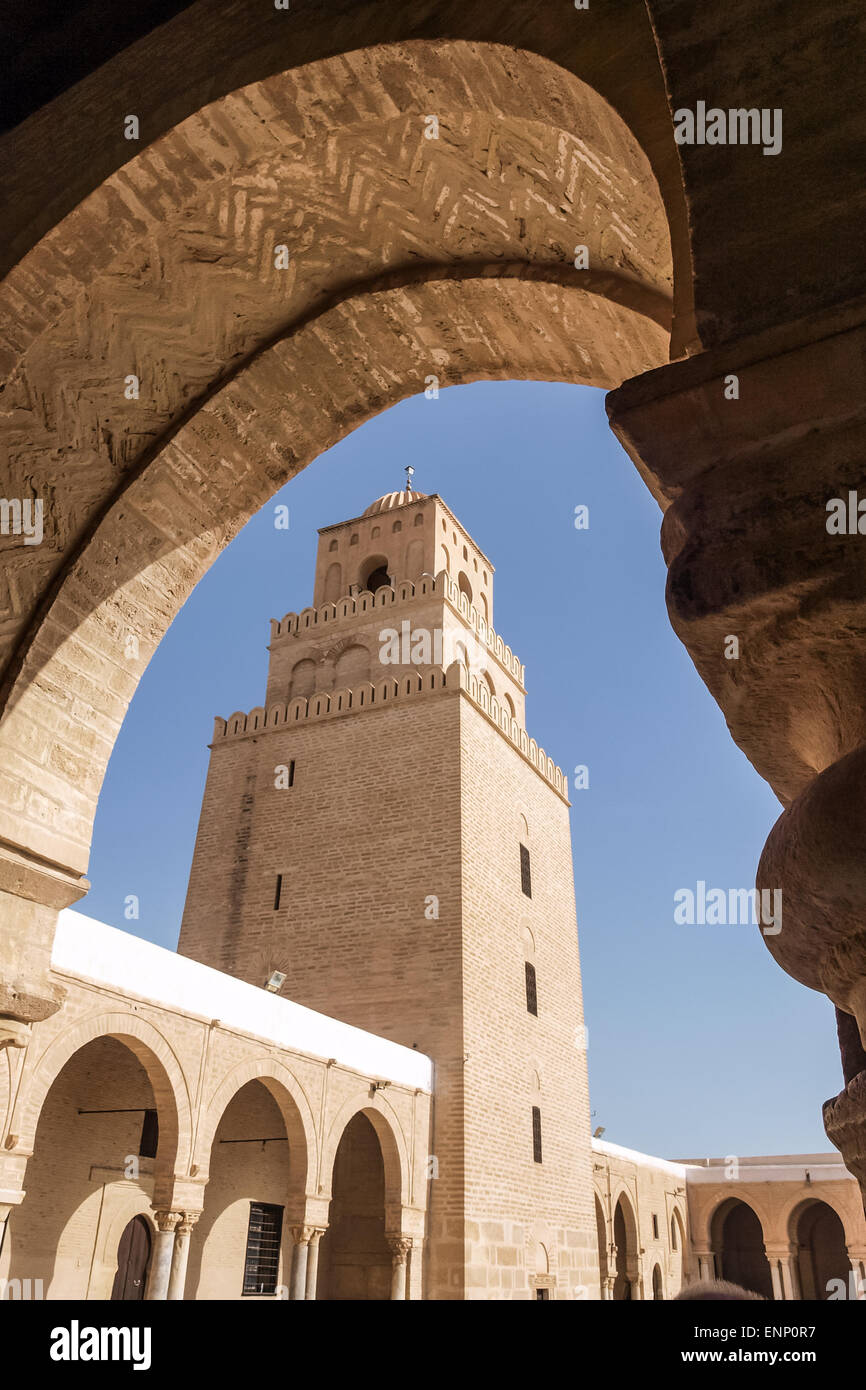 La grande mosquée, Kairouan, Tunisie. Banque D'Images