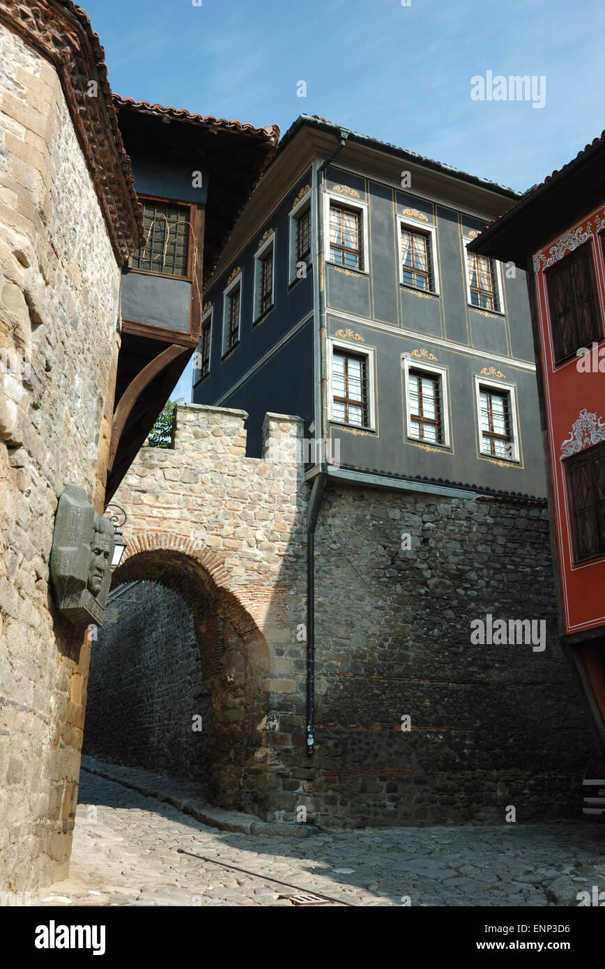Maisons médiévales du vieux centre de Plovdiv, Bulgarie Banque D'Images