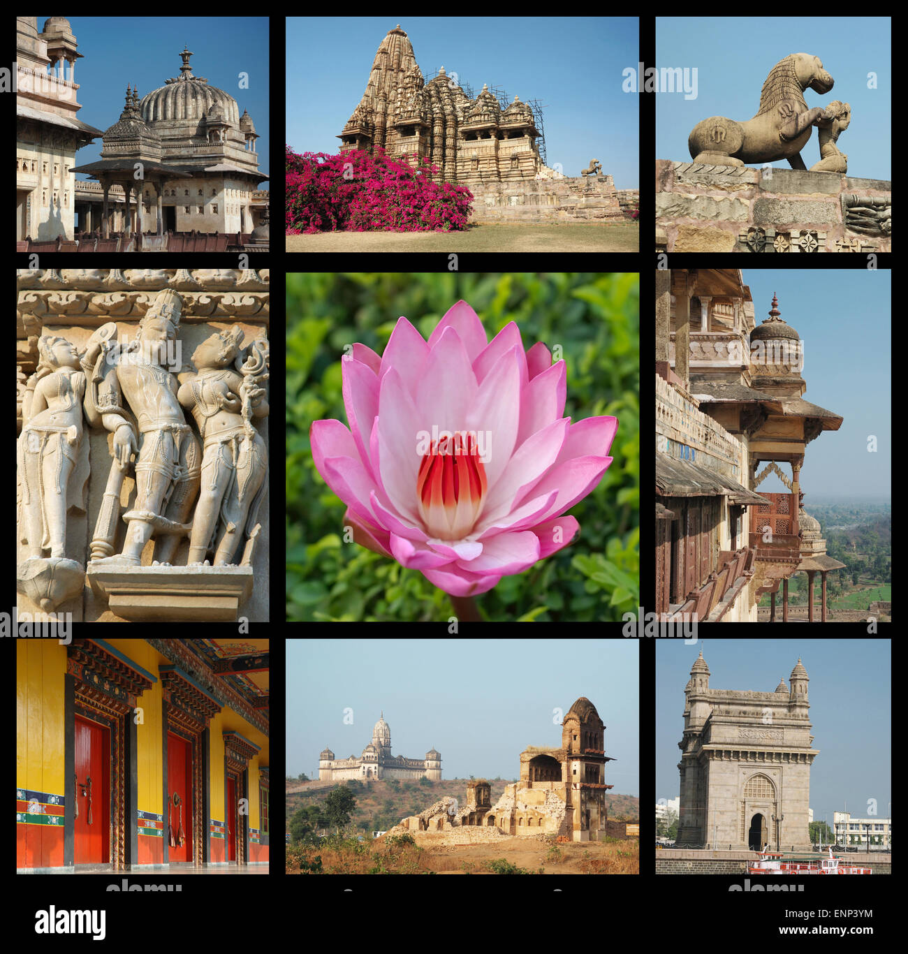Rendez-vous l'Inde collage - contexte avec des images de monuments indiens Banque D'Images