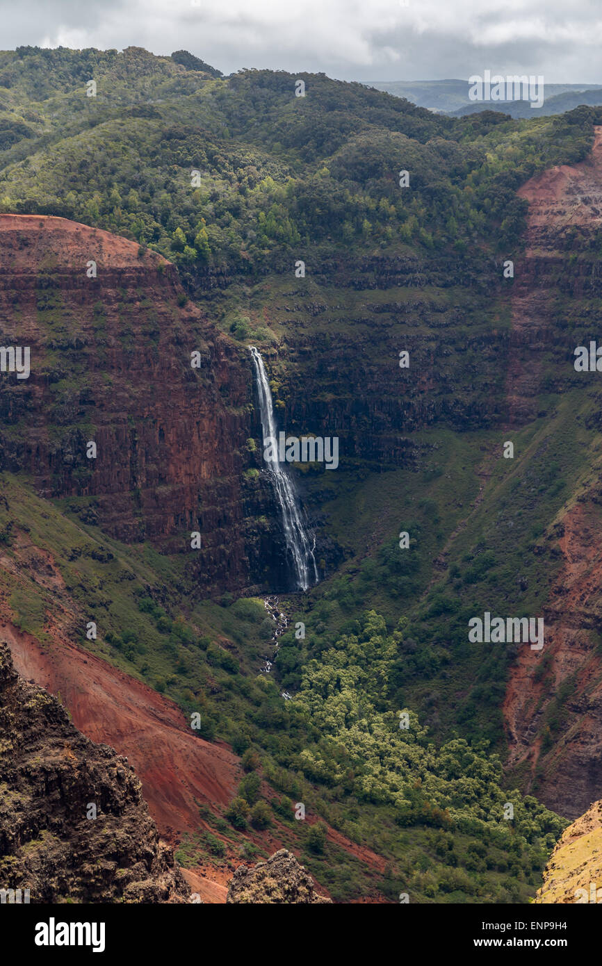 Waipoo Falls gouttes 800 pieds au fond de Waimea Canyon sur Kauai, Hawaii Banque D'Images