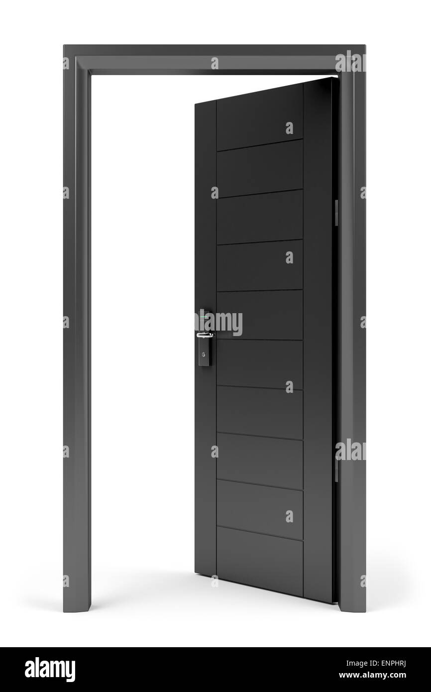 Ouvert noir porte avec clé électronique serrure sur fond blanc Banque D'Images