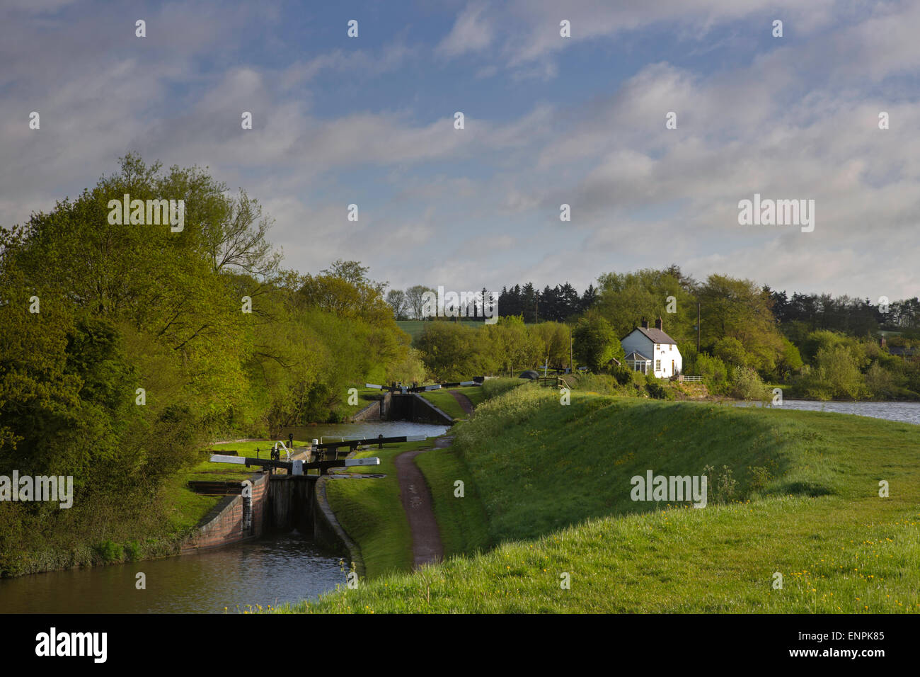 Tardebigge écluses sur le Canal de Worcester et Birmingham au printemps, Worcestershire, Angleterre, RU Banque D'Images