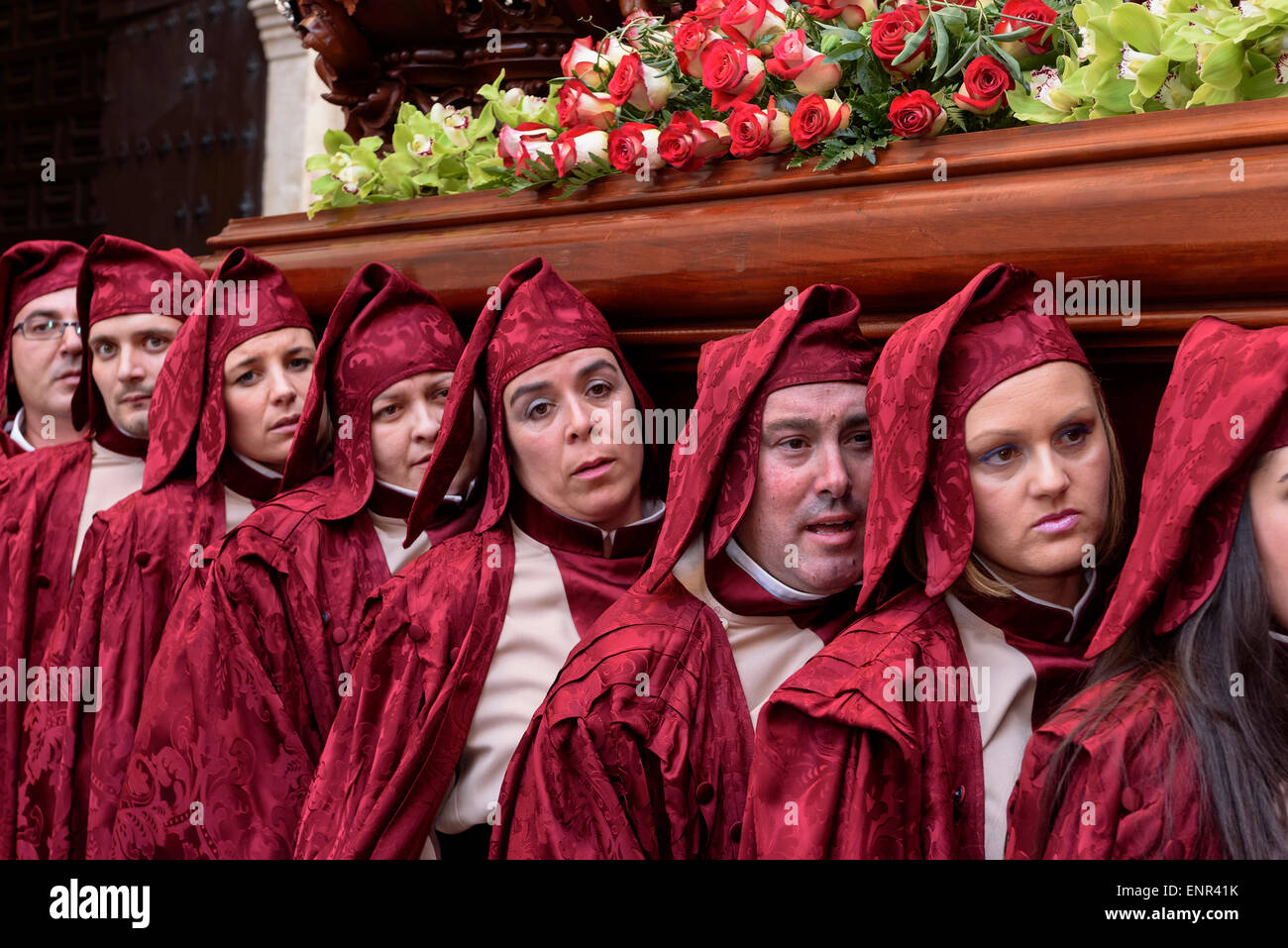 Procession de fraternité Paso Encarnado un Vendredi saint procession de la Semana Santa (semaine sainte) dans la région de Lorca, Murcie, Spai Banque D'Images