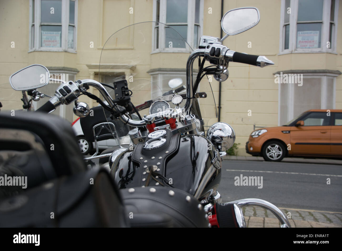 Les propriétaires d'Harley Davidson Club Visite à Aberystwyth Banque D'Images