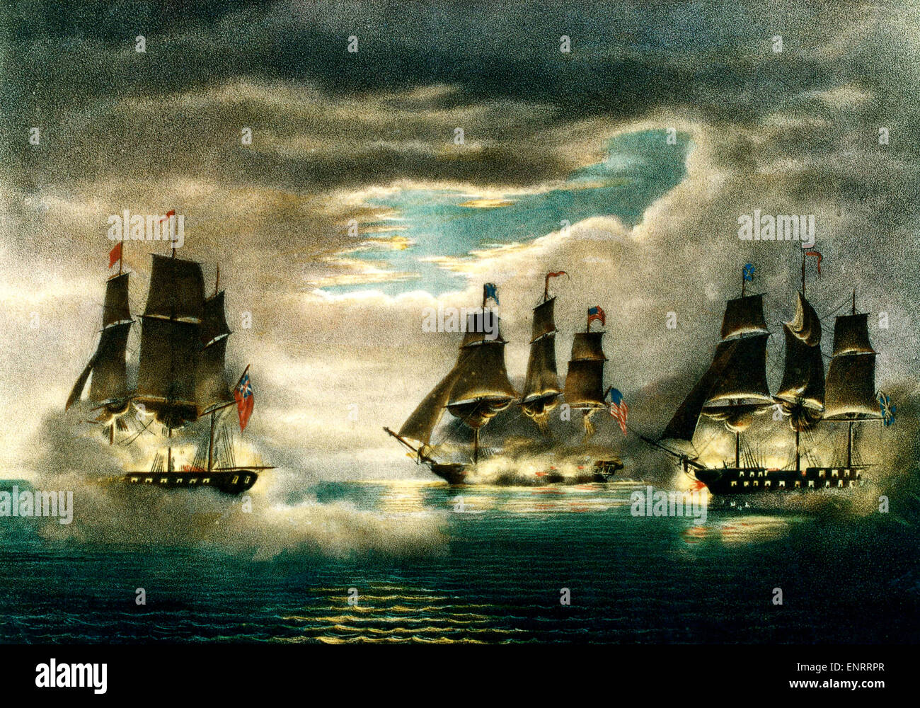 Les navires de capture & Ciane HMS HMS Levant, par la frégate américaine USS Constitution, le 20 février 1815 pendant la guerre de 1812 Banque D'Images