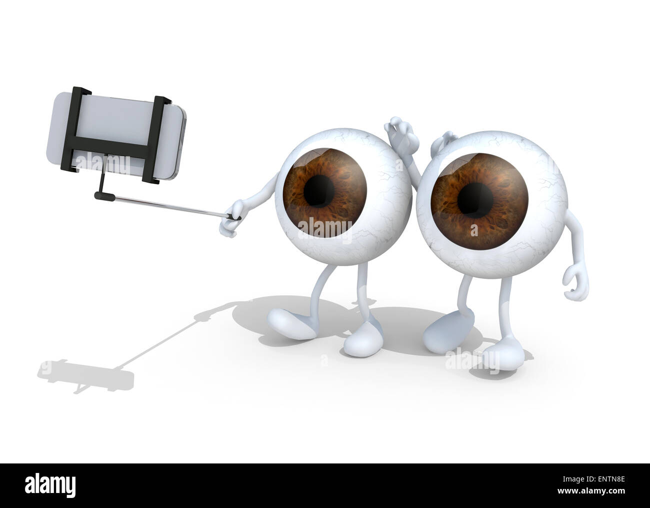 Deux grands yeux avec bras et jambes prendre un autoportrait avec son smart phone, 3d illustration Banque D'Images