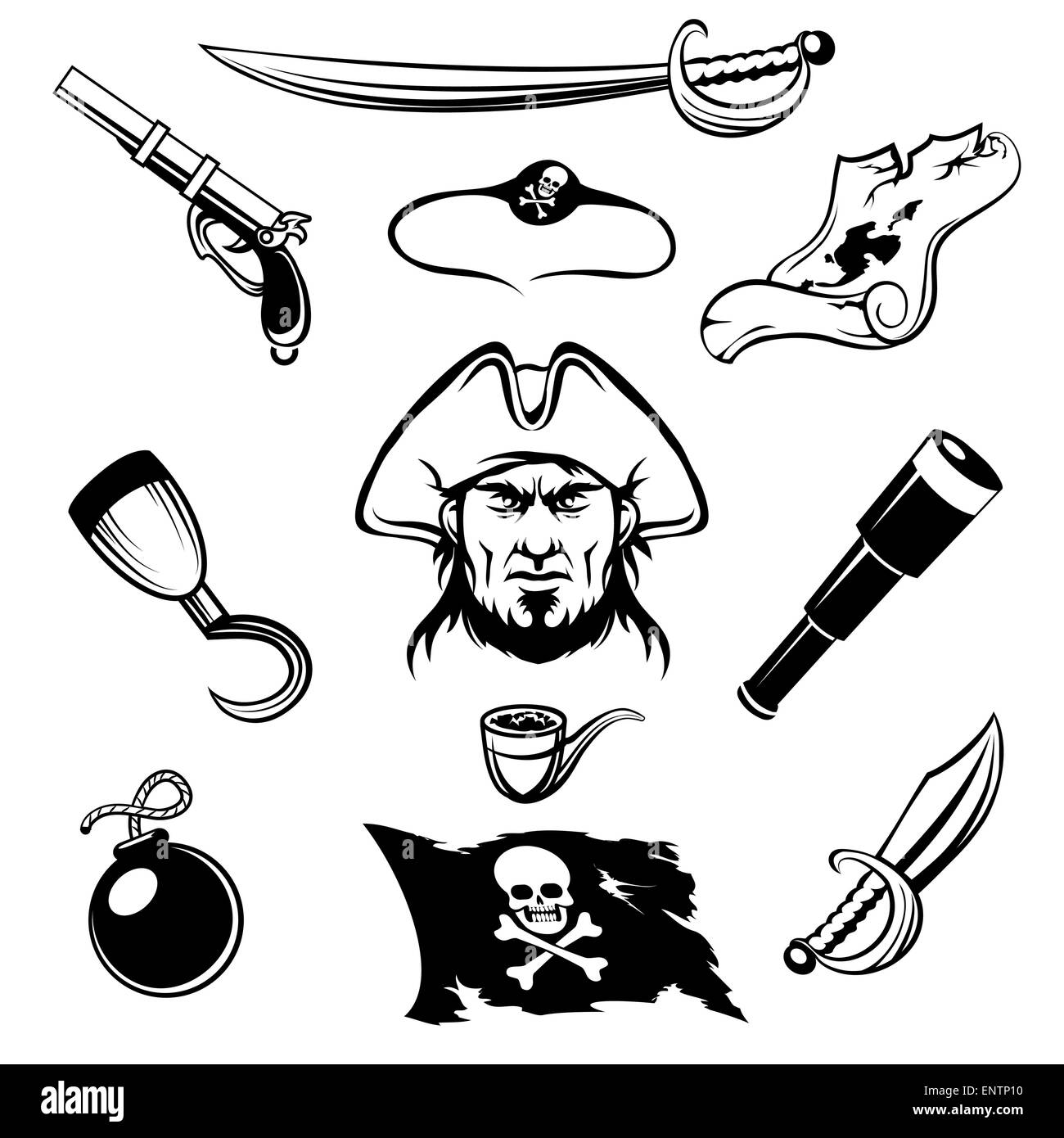 Ensemble d'icônes de pirate. Isolé sur fond blanc. Illustration de Vecteur