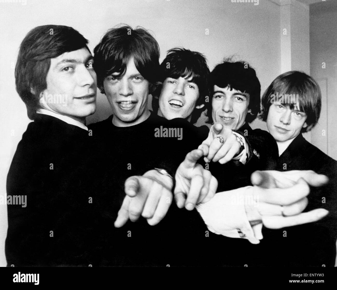 Les Rolling Stones l-r Charlie Watts, Mick Jagger, Keith Richards, Bill Wyman et Brian Jones. 23 avril 1964 Banque D'Images