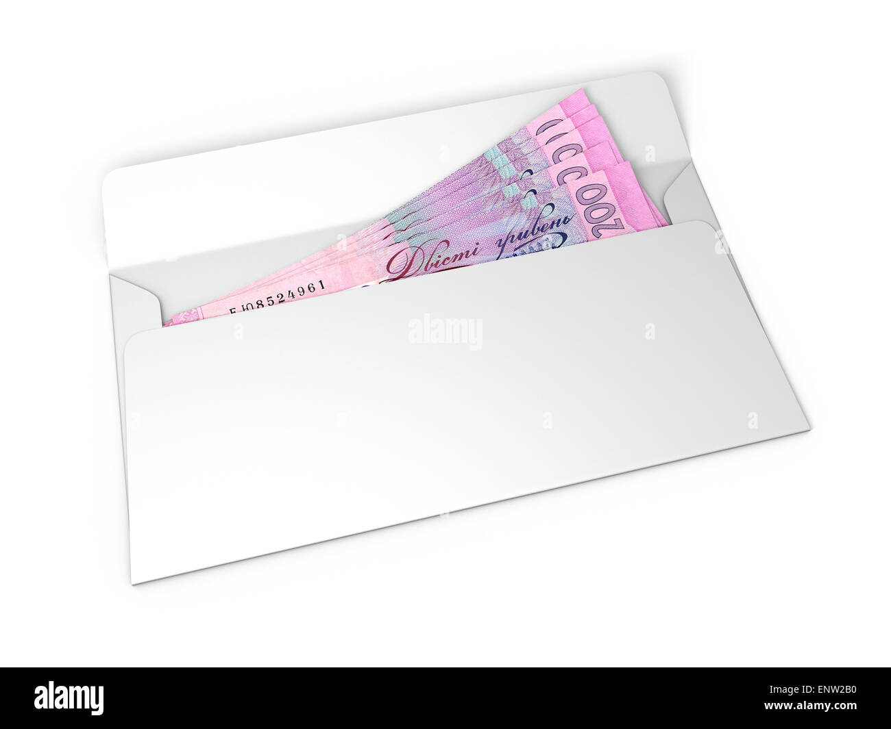 Pot-de-argent dans une enveloppe isolé sur fond blanc Banque D'Images