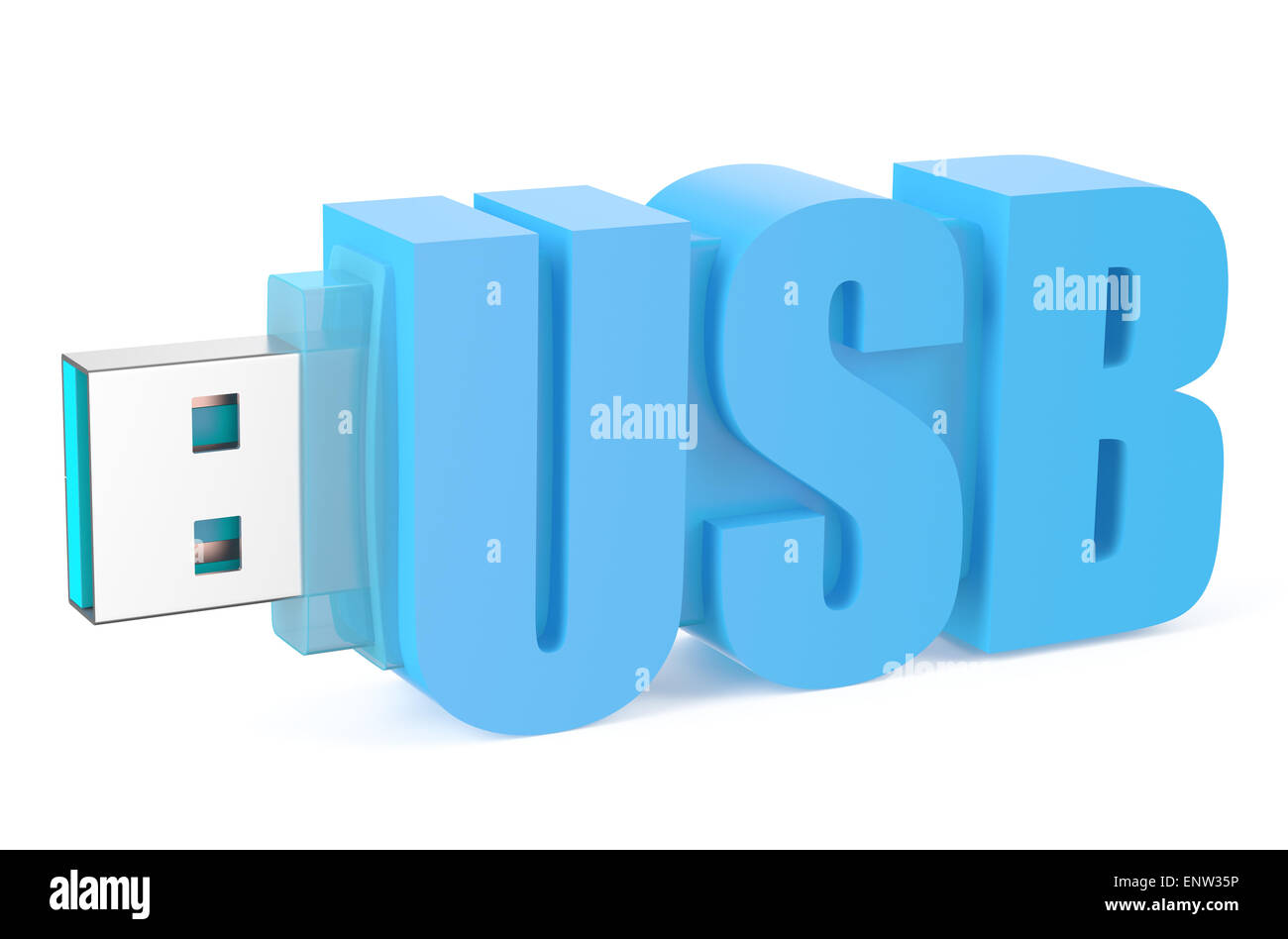 Light blue flash USB 3.0 ss isolé sur fond blanc Banque D'Images