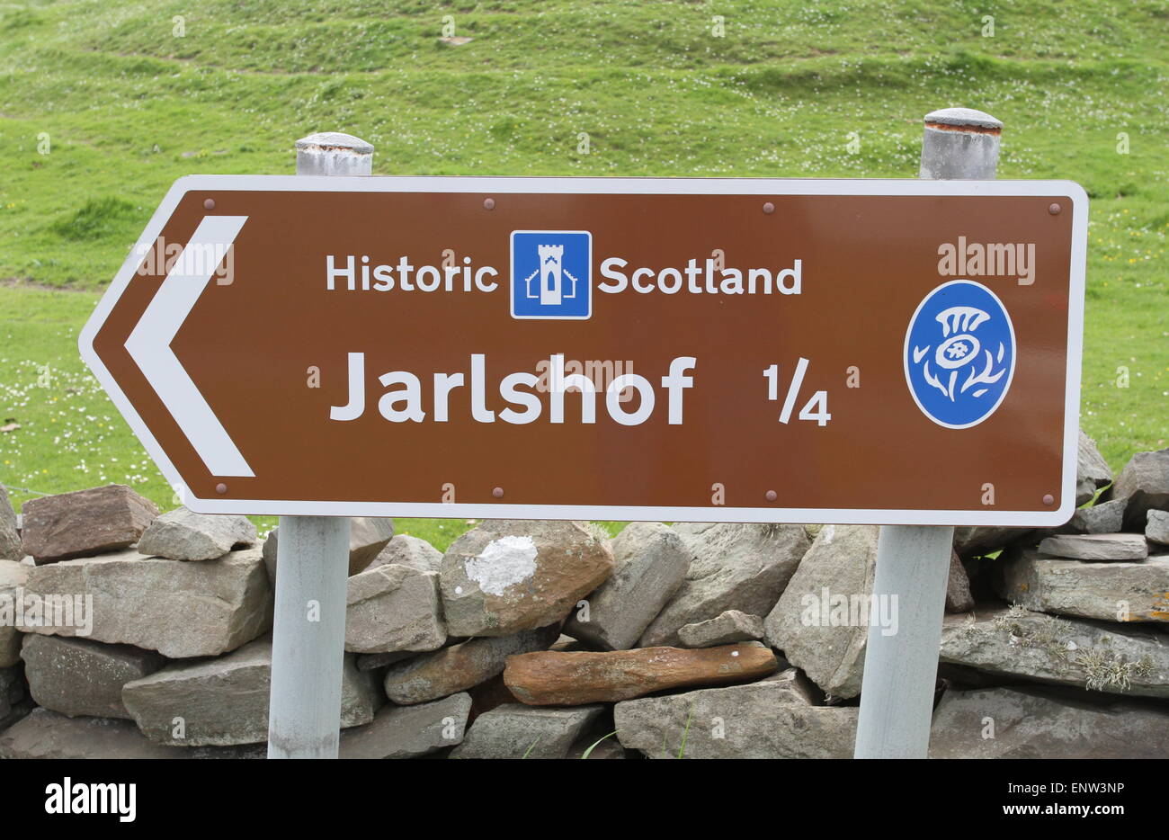 Signe pour Jarlshof Site Historique Shetland Islands Ecosse Juin 2014 Banque D'Images