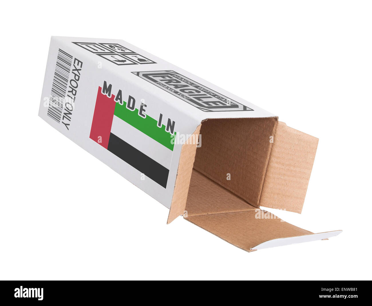 Concept de l'exportation, a ouvert la boîte de papier - Produit des Émirats Arabes Unis Banque D'Images