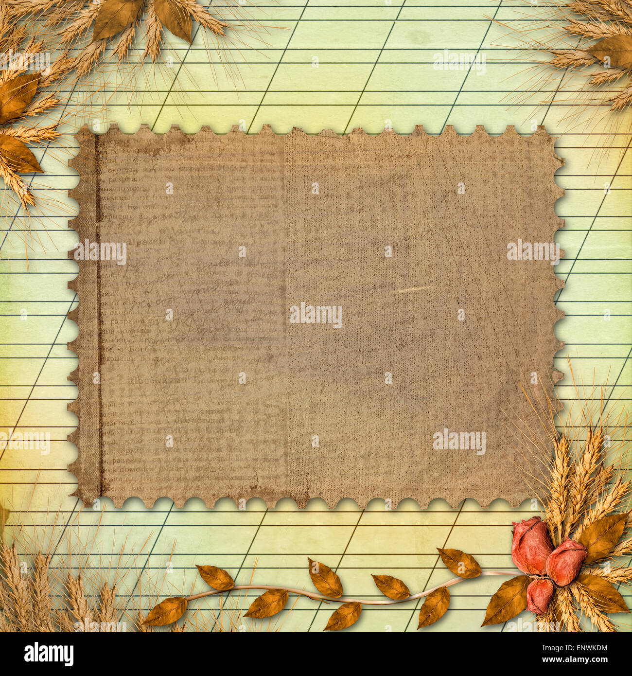 Papier scrapbooking grunge en style avec bouquet de rose Banque D'Images