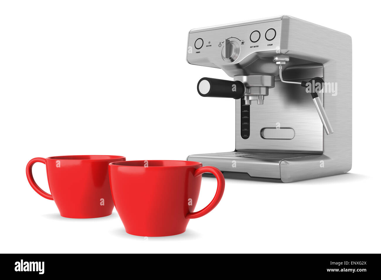 Deux tasses rouge et machine à café isolated on white Banque D'Images