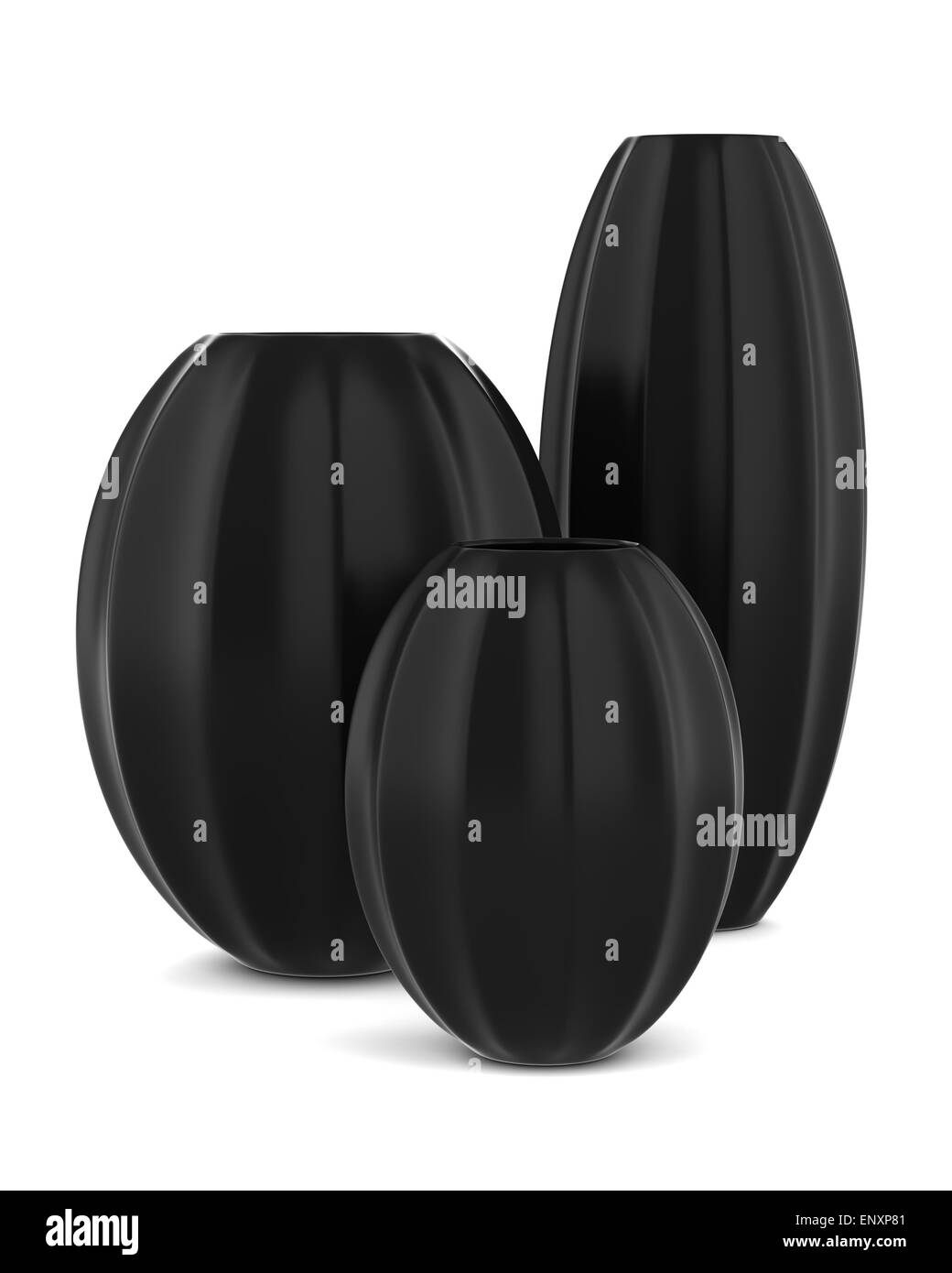 Trois vases noir isolé sur fond blanc Banque D'Images
