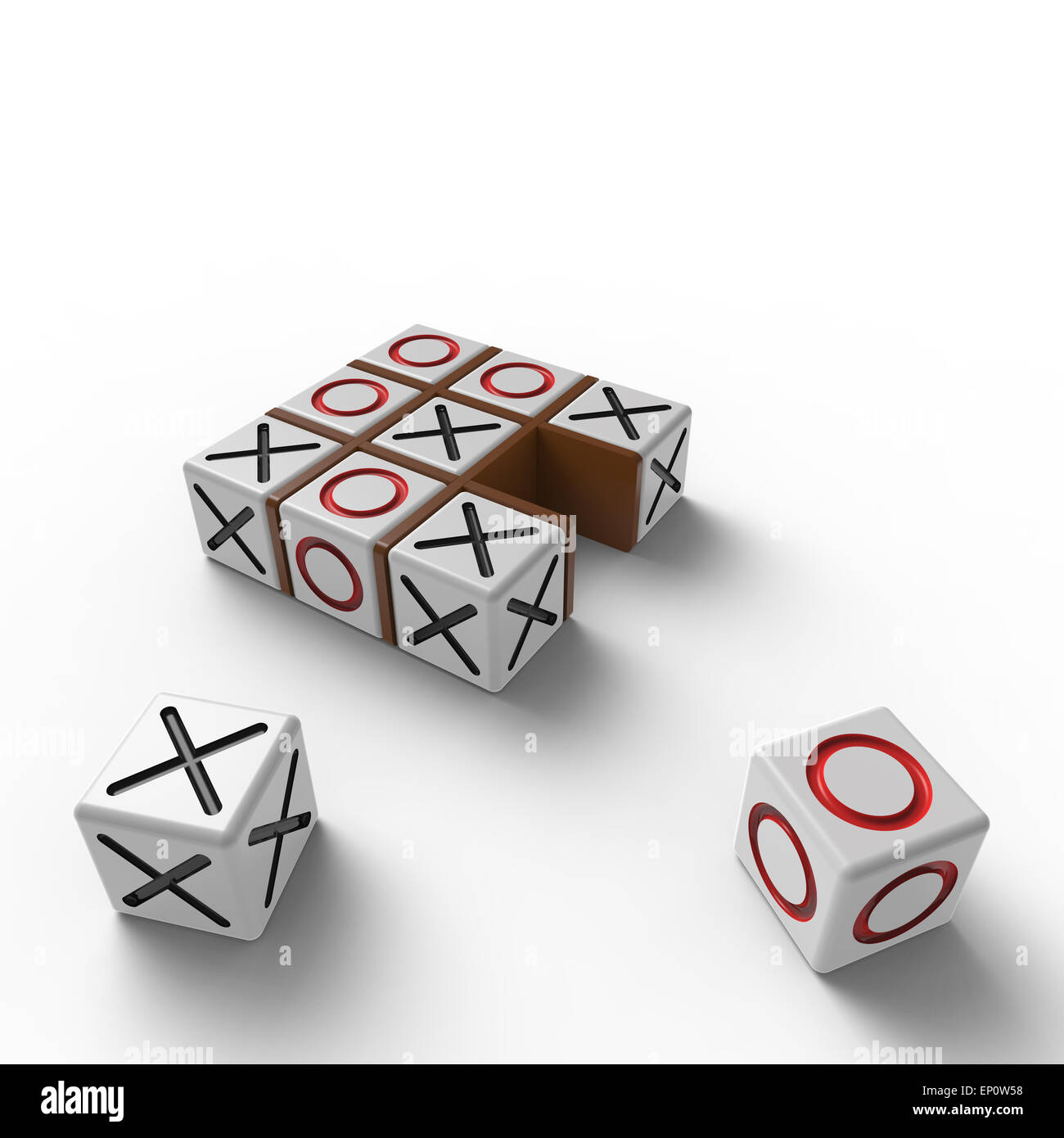 Blocs blanc avec du rouge et des zéros vlack traverse dans un cadre en bois brun sur un fond blanc Banque D'Images