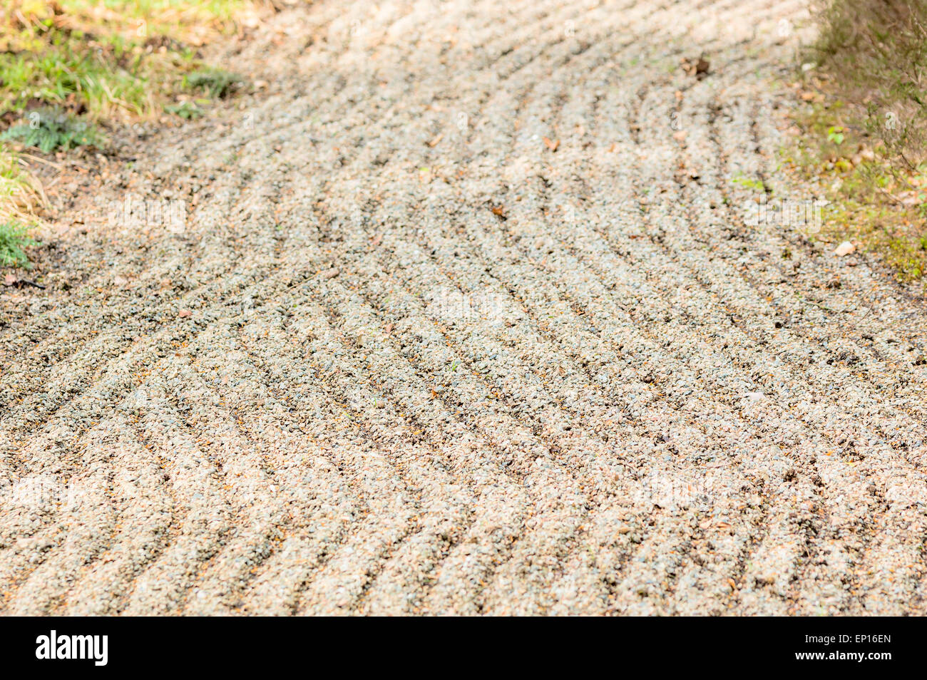 Les tendances d'gravel de jardin japonais. Profondeur de champ, mise au point d'environ un tiers au fond. Banque D'Images