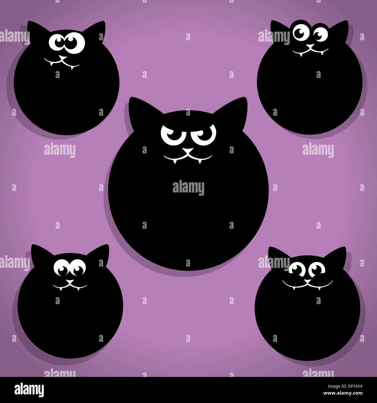 Cinq Scary Halloween Chat Noir peu d'icônes sur fond violet Banque D'Images