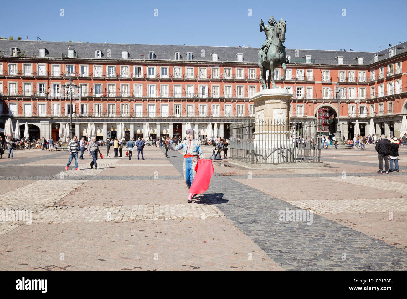 La Plaza Mayor avec Toreador, Madrid, Espagne Banque D'Images