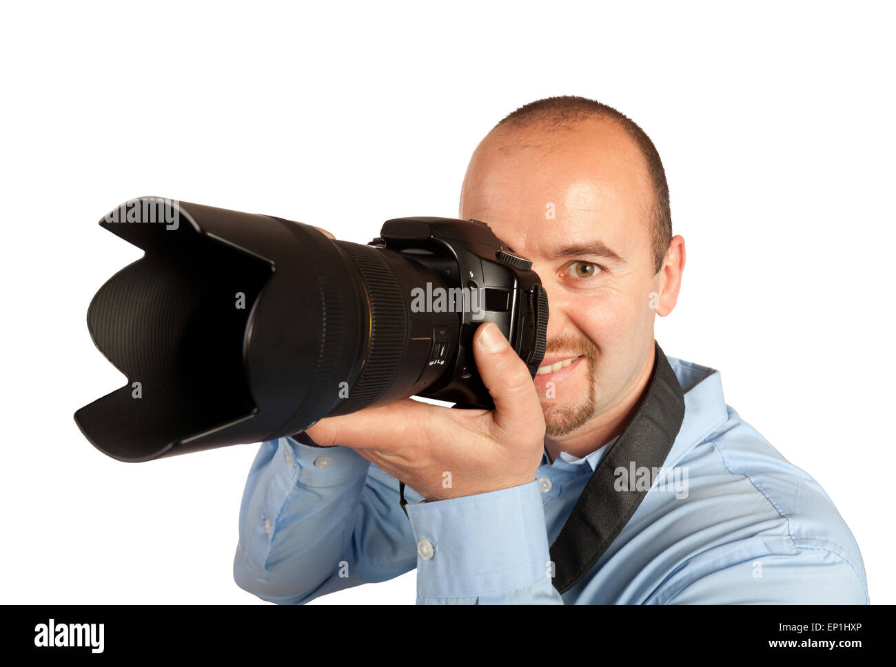 Portrait de photographe isolated on white Banque D'Images