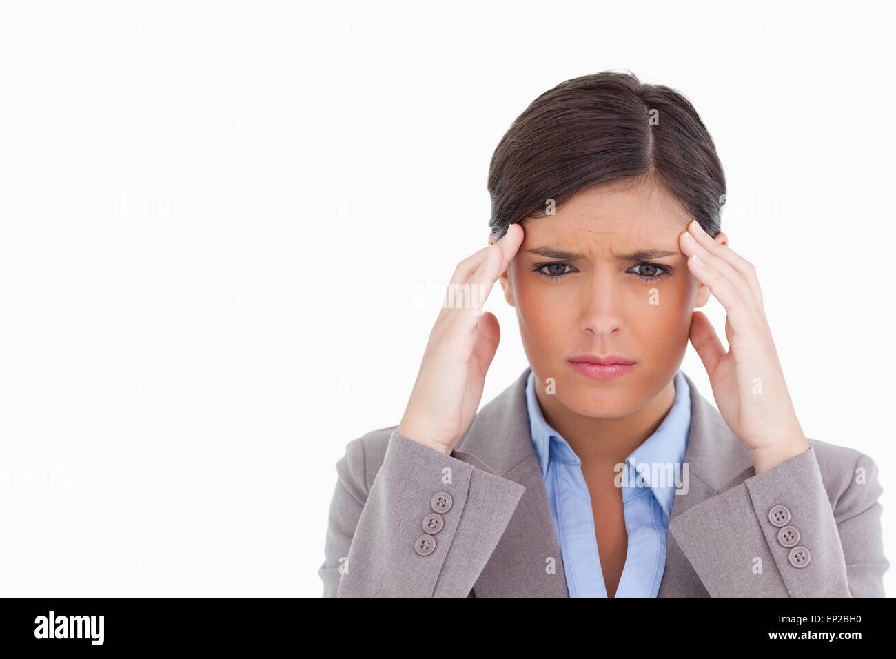 Close up de femme entrepreneur having a headache Banque D'Images