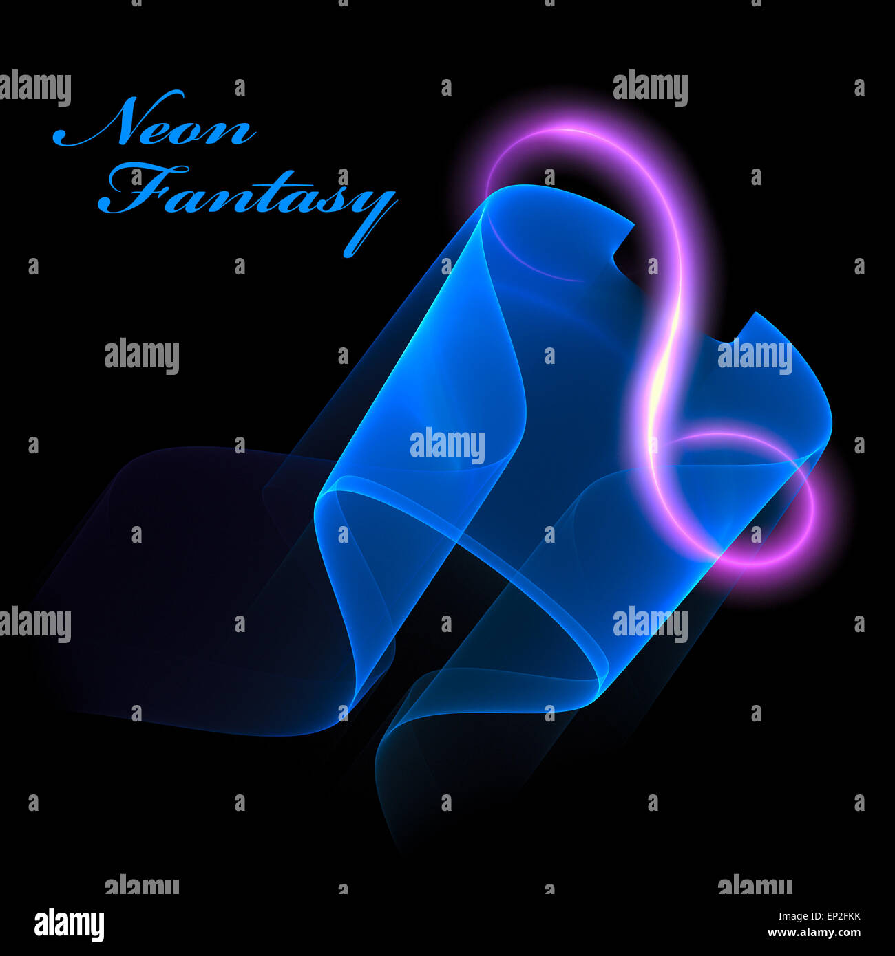 Forme Translucide bleu violet avec curl. Abstract neon modèle fractale Banque D'Images