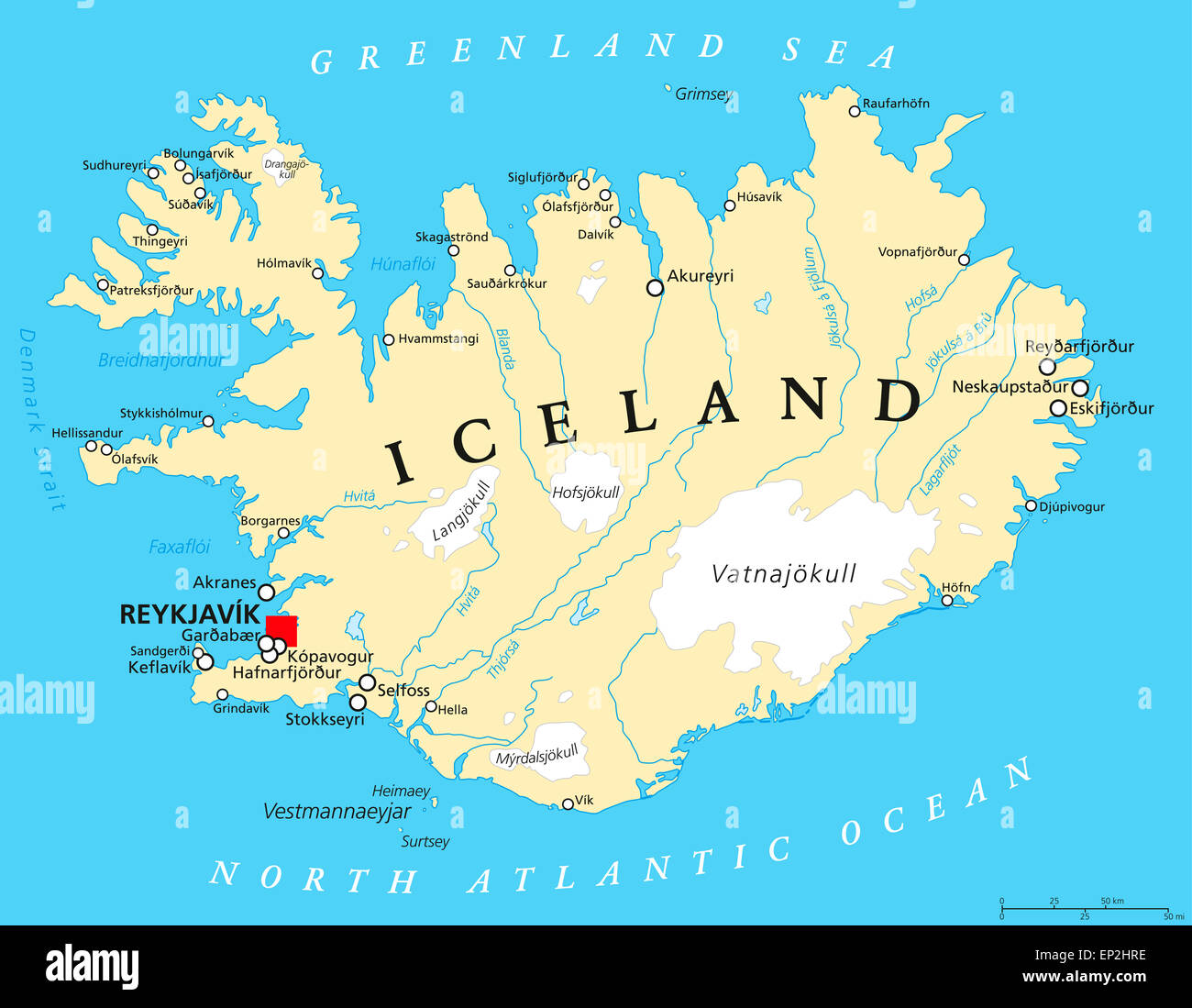 Carte Politique de l'Islande Banque D'Images
