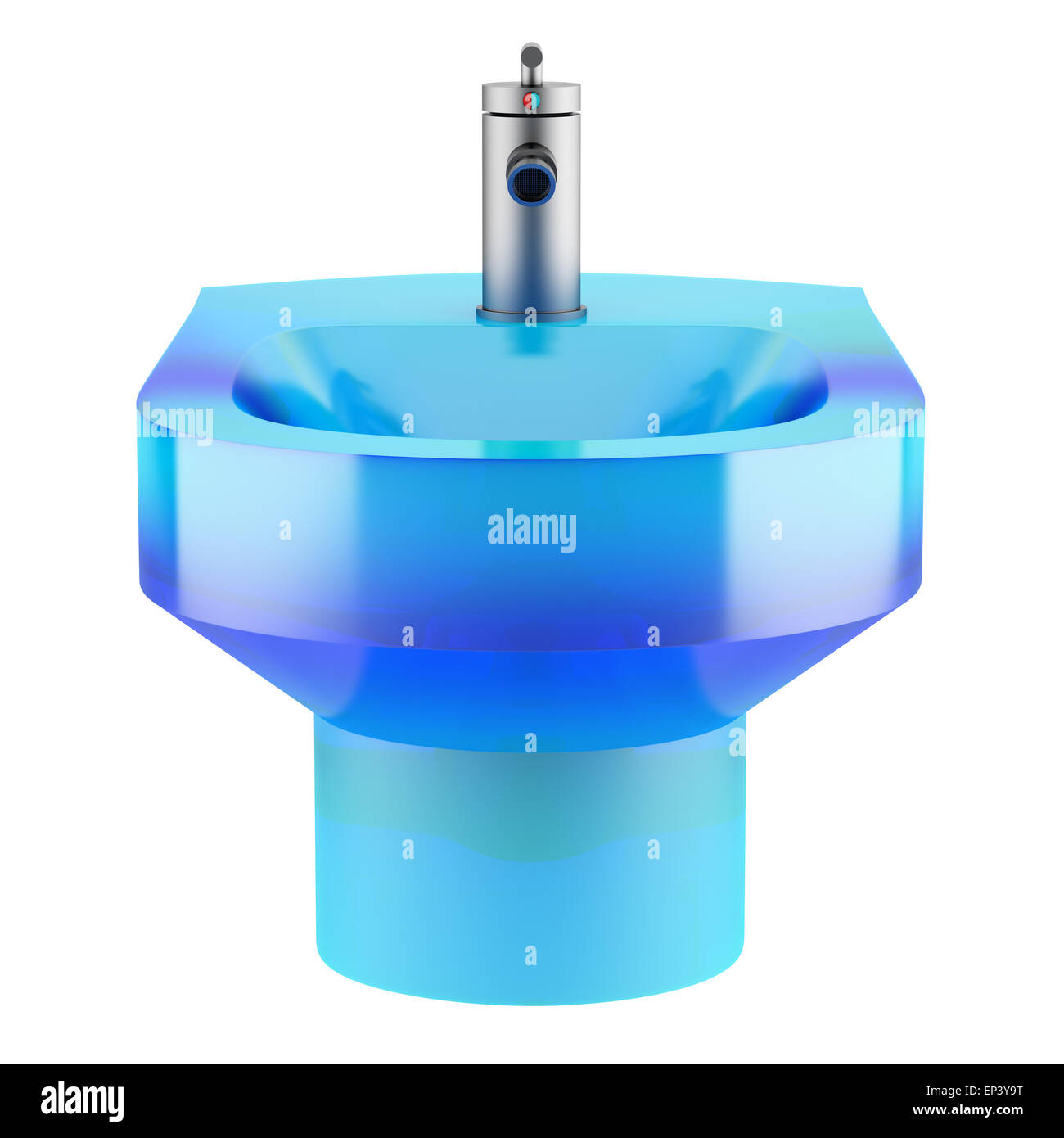 Bidet en verre bleu isolé sur fond blanc Banque D'Images